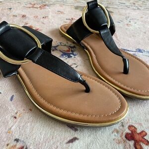 Liz Claiborne Black and Brown Sandals with Gold Accents